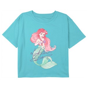 Girl's The Little Mermaid Ariel Watercolor Crop T-Shirt - 1 of 3