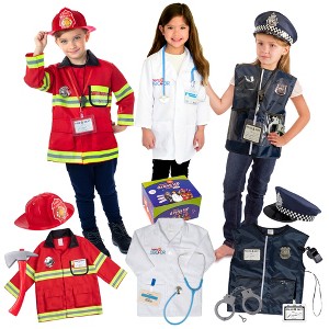 Bintiva Dress Up / Drama Play Hero Trunk Set, Fireman-Police-Doctor - 1 of 4