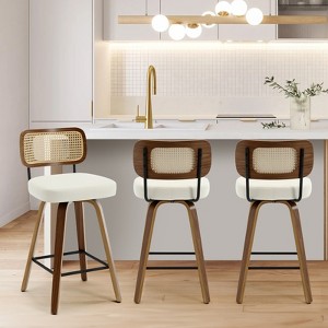 Bekrvio 26"/29" Mid-Century Modern Swivel Bar Stools Set of 1/2/3/4- Faux Leather Upholstered with Back and Bent Wood Legs,Ideal for Kitchen Island - 1 of 4