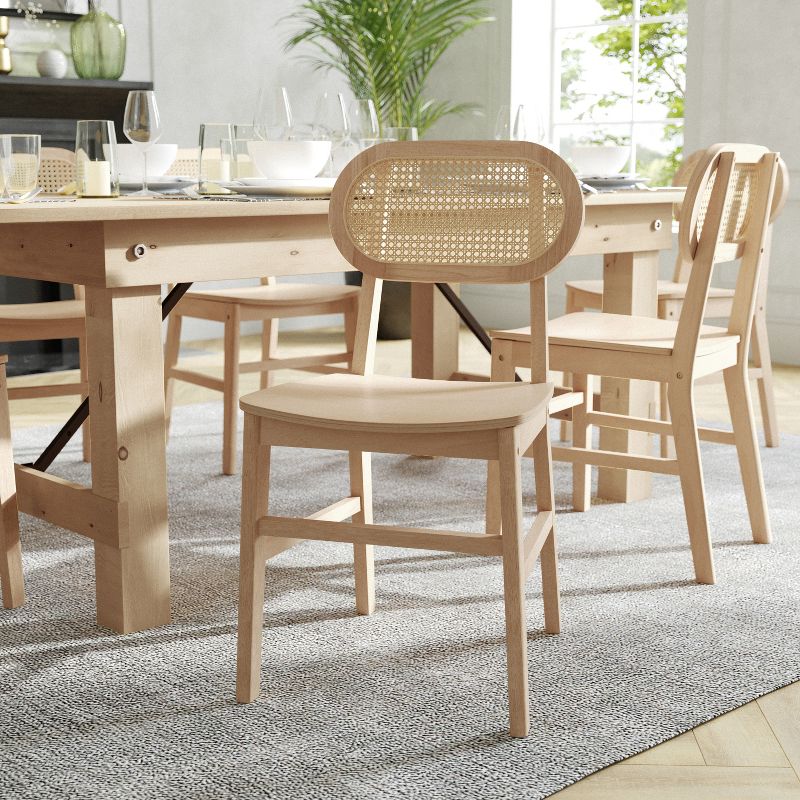 Flash Furniture Jacob Set of 2 Commercial Cane Rattan Dining and Event Chairs with Solid Wood Frame and Seat, 2 of 11
