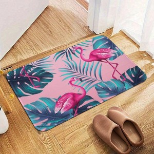 Pink Flamingo Bathroom Rugs Winter Bath Mat Absorbent Non Slip Bathroom Mat Christmas Soft Floor Carpet 16x20 Inches - 1 of 1