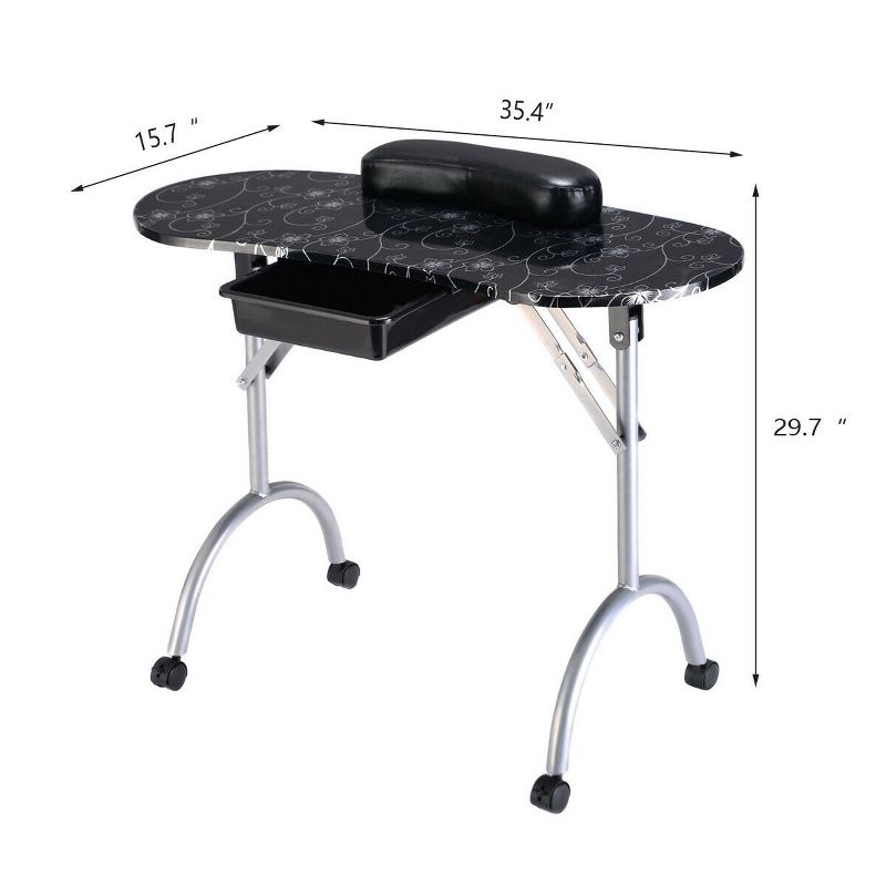 Costway Black Manicure Nail Table Portable Station Desk Spa Beauty Salon Equipment, 2 of 11