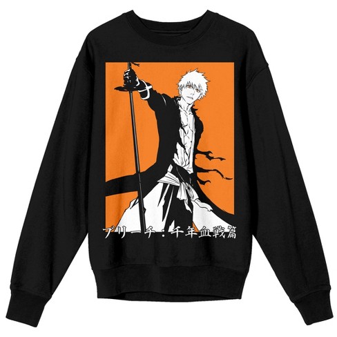 Bleach 100 Year Blood War Ichigo On Orange Background Crew Neck Long Sleeve Black Adult Sweatshirt Target