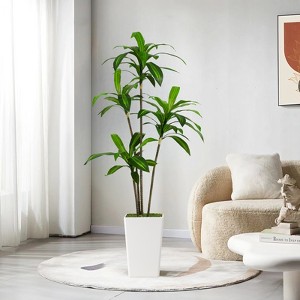 Artificial Dracaena Tree, Faux Dracaena Tree with Tall White Planter, Ideal for Home Decor and Housewarming Gift - 1 of 4