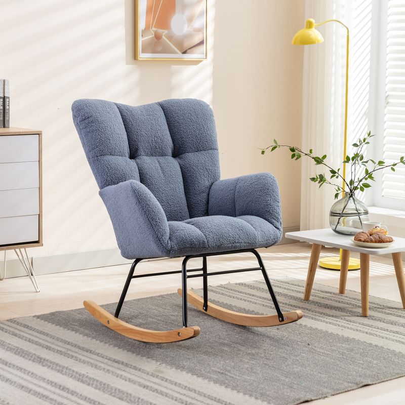 Epping Nursery Rocking Chair,Teddy Swivel Accent Chair,Upholstered Glider Rocker Rocking Accent Chair,Wingback Rocking Chairs-Maison Boucle, 1 of 11