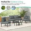 6/8-Piece Patio Set Outdoor Sofa Set Half Moon Outdoor Sectional Sofa with 2 Coffee Tables, Pillows, Cushions, PE Wicker Rattan, Beige/Gray-ModernLuxe - 2 of 4