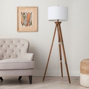 Oak Wood Tripod Floor Lamp Dark Brown - Threshold™ - 1 of 4