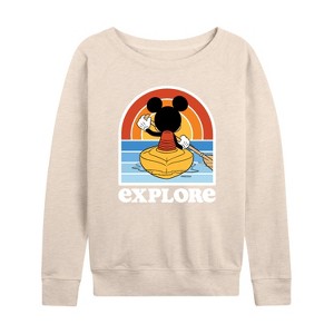 Women's - Disney - Mickey Kayak Explore Lightweight French Terry Wide Neck Long Sleeve Shirt - 1 of 4