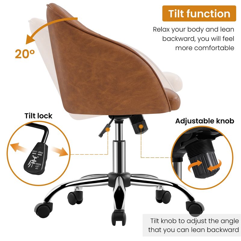 Yaheetech Velvet Desk Chair for Home Office, Soft Height Adjustable 360° Swivel Computer Chair, 6 of 12
