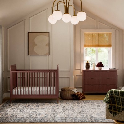 Crimson 6-Drawer Tambour Dresser with Gold Accents