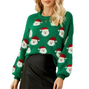 Womens Ugly Christmas Sweater Funny Santa Funny Xmas Holiday Party Knitted Pullover - 1 of 4