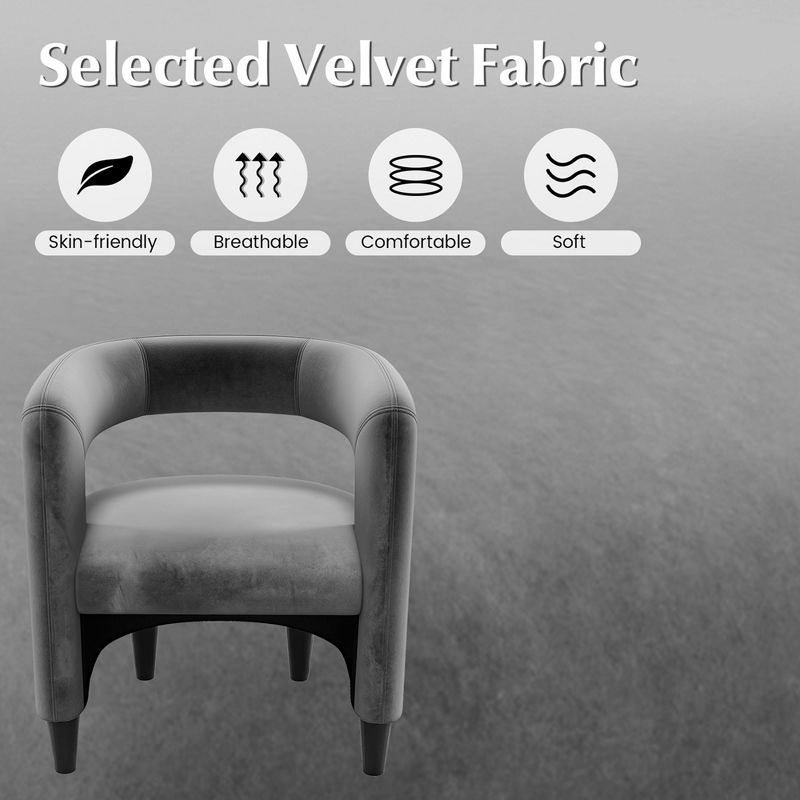 Costway Comfy Accent Armchair with Footrest Upholstered Velvet Barrel Chair & Ottoman Set Dark Grey/Beige, 5 of 11