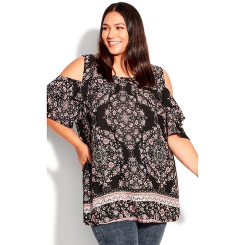 Women's Plus Frill Cold Shoulder Top - Perfect Day Placed B | Evans : Target
