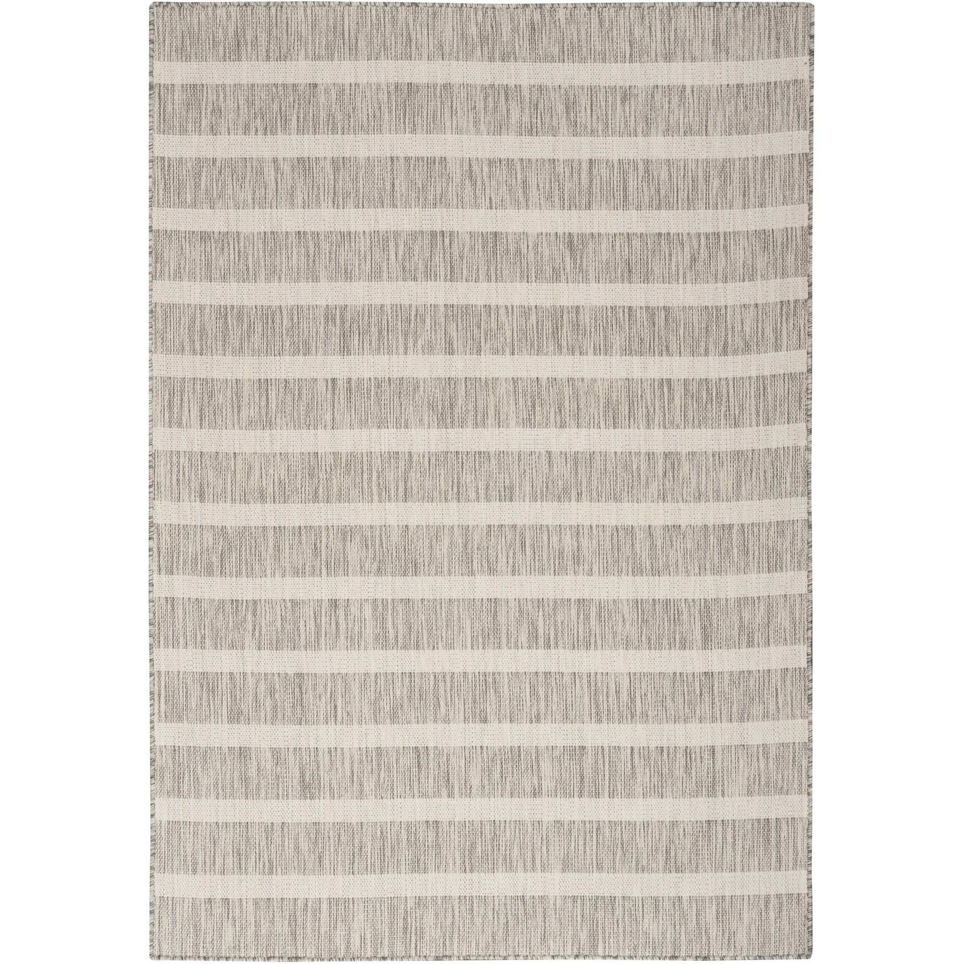 Nourison Positano Modern Stripes Flatweave Indoor Outdoor Low Pile Area Rug Grey Ivory 5' x 7'