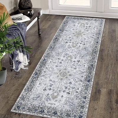 Area Rug for Dining Bedroom, Machine Washable, Carpet Non-Slip Low Pile Stain-Resistant Distressed Bistro Area Rug for Living Room Office
