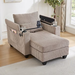 KWPZQEB Convertible Chaise Lounge Chair Indoor with Side Pocket and Cup Holders, Phone Holder, Deep Seat Sleeper Couch Reading Chairs for Living Room - 1 of 4