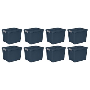 Sterilite 12 Gal Stackable Plastic Storage Tote Container w/ Lid, Blue (8 Pack) - 1 of 4