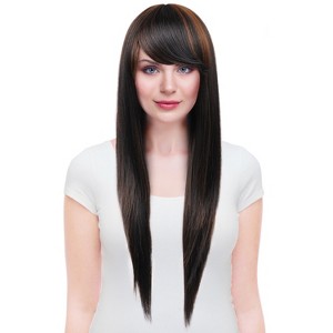 Silky Long Straight Synthetic Wig with Bangs Natural Jet Black Full Wig for Women Daily Cosplay Party - 1 of 4