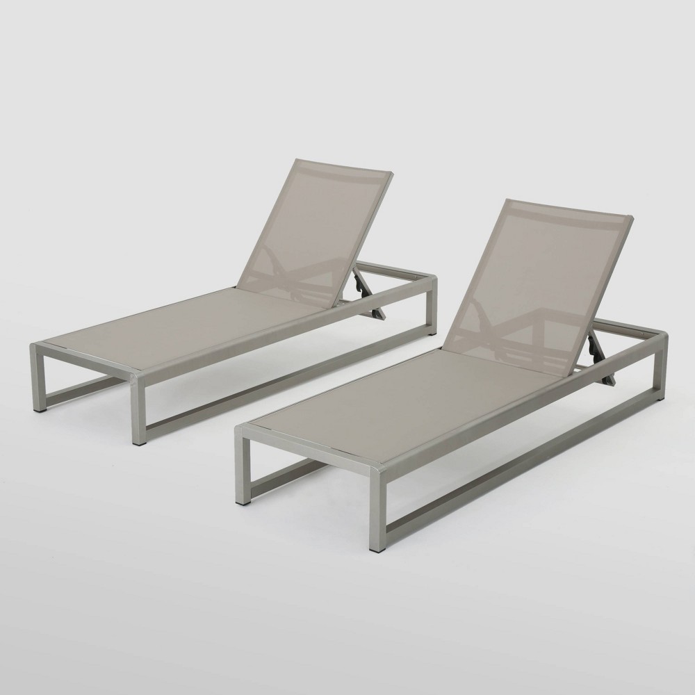 Photos - Garden Furniture California 2pk Aluminum Chaise Lounge - Silver/Gray - Christopher Knight H