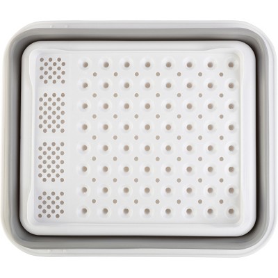 Gray Collapsible Dish Drying Rack with Utensil Cup