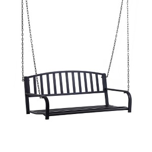 Okak Sturdy 2-Person Patio Swing Chair with Chains,Heavy-Duty Steel Yard Swing Bench,Outdoor Porch Swing Bench for Backyard,Deck,Garden,Black - 1 of 4