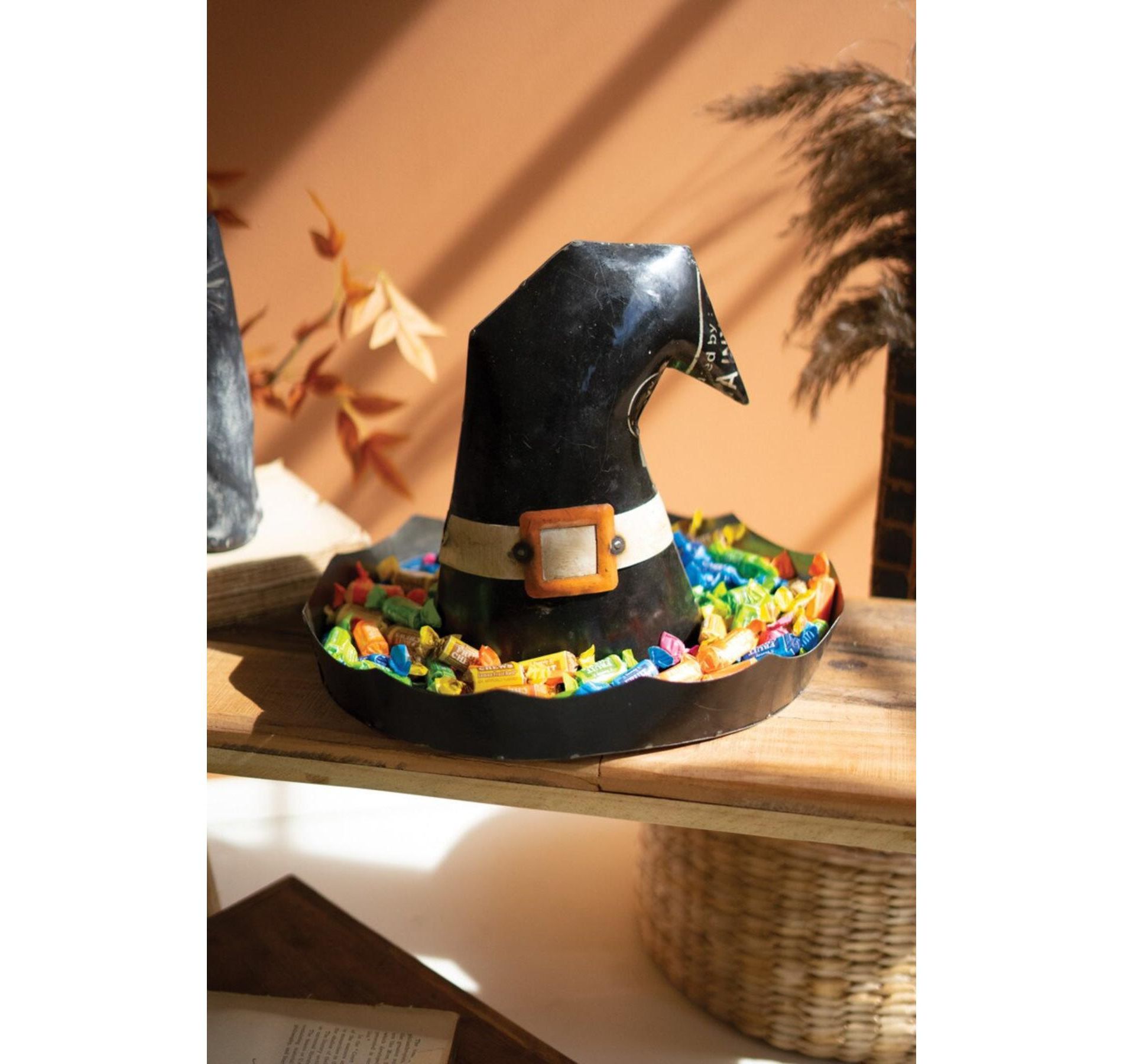 Kalalou Distressed Metal Halloween Candy Bowl – Witch Hat Shaped Accent