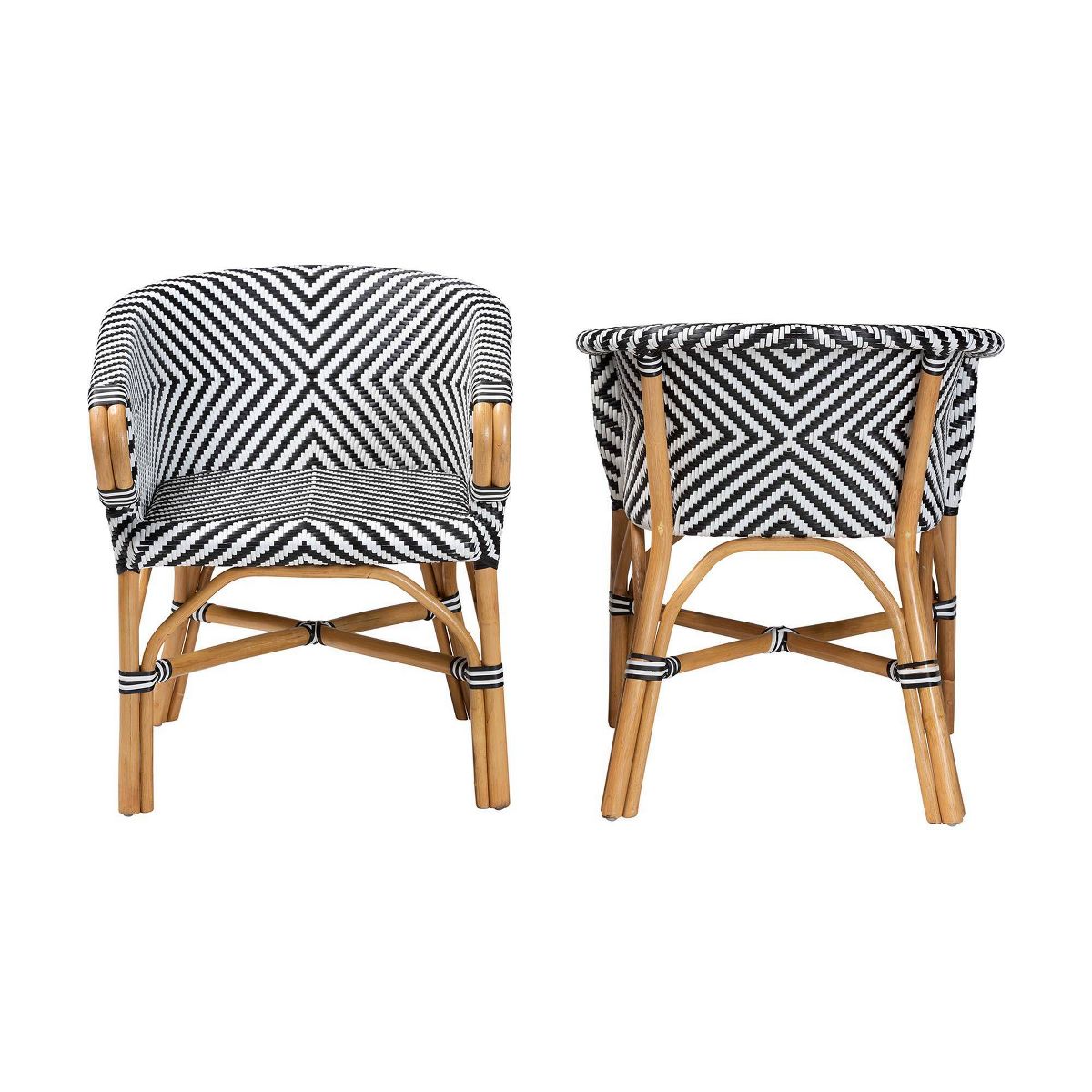 bali & pari Max Rattan 2-Piece Armchair Set with Sloping Arms Natural Brown/Black/White - thumbnail 2
