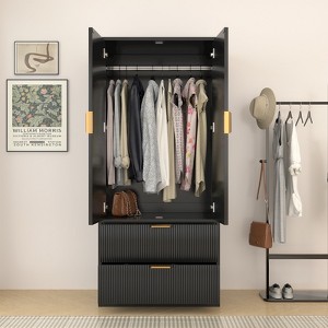 Buenhomino Wardrobe Closet with Drawers and Hanging Rod, 70" Wooden Wardrobe Closet with 2 Doors, Armoire Clothing Storage Cabinets for Bedroom - 1 of 4