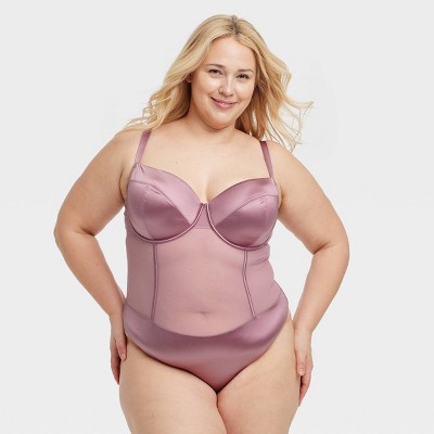 Women's Satin and Mesh Lightly Lined Lingerie Bodysuit - Auden™