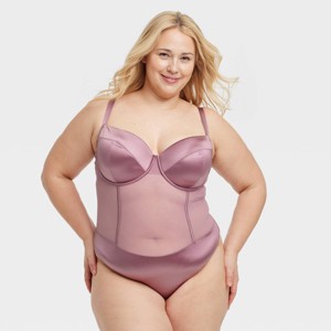 Women's Satin and Mesh Lightly Lined Lingerie Bodysuit - Auden™ - 1 of 3