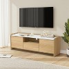 LuxenHome Hazel Oak 62.4” Wide TV Media Console with 2 Doors & Open Storage, Faux Marble Top, Manufactured Wood Brown - 2 of 4