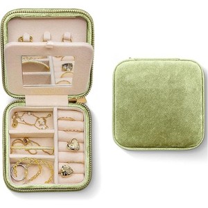 Plush Velvet Travel Jewelry Case with Mirror, Navy Blue - 1 of 4