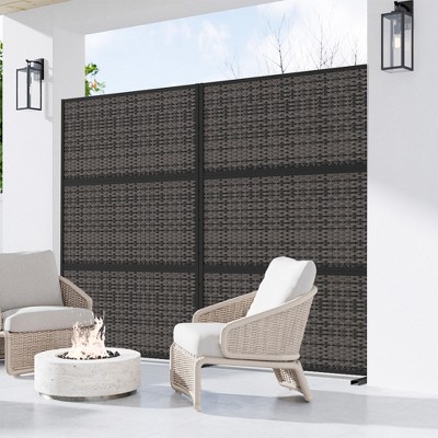 72" H×47"W Dovelina Black Outdoor Rattan Privacy Screen Decorative Garden Fence