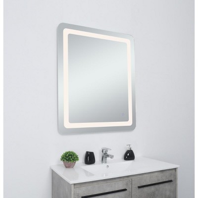 Glossy White Rectangular LED Bathroom Vanity Mirror with Silver Frame