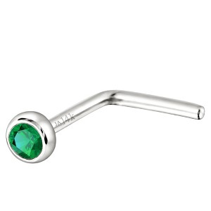Jewelry Avalanche 22G 14K Gold Bezel-set Emerald L-shape Nose Stud - 1 of 1