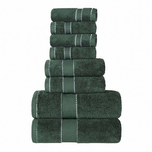 8pc Cotton Bath Towel Set Dark Green : Target