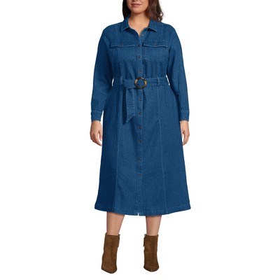 Lands' End Women's Soft Denim Midi Shirt Dress