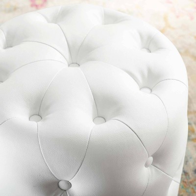 Amour Luxe Tufted Round Ottoman in Vegan White Leather