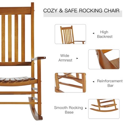 Natural Poplar Wood High Back Rocking Chair with Armrests