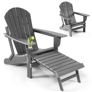 Tangkula Adirondack Chair W/Ergonomic Design&Ottoman Outdoor Armchair HDPE chair for Yard&Patio Black/Coffee/Grey/Turquoise/White - 1 of 4
