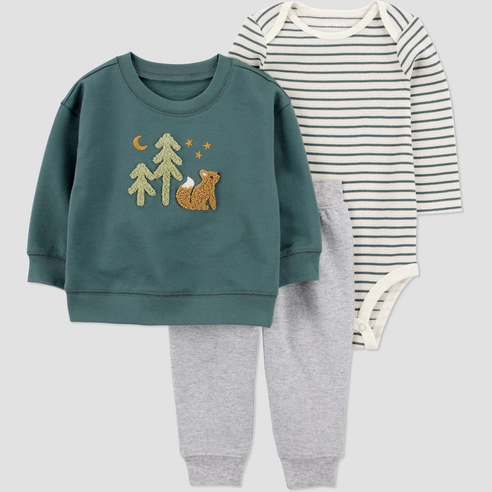 Carter's Just One You® Baby Boys' 3pc Scenic Top & Bottom Set - Green 12M