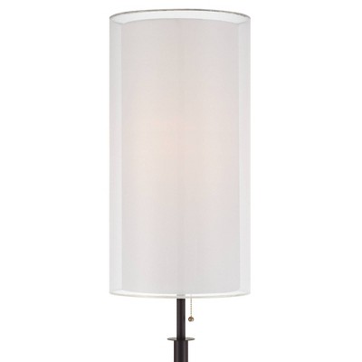 Tall Bronze Metal Tripod Floor Lamp with White Cylinder Shade