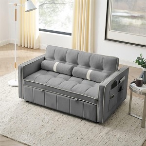 RISOKEYS 55.5" Pull Out Sleeper Sofa Bed - 2 Seater Loveseats Sofa with Side Pockets, Adjustable Backrest and Lumbar Pillows for, Living Room - 1 of 4