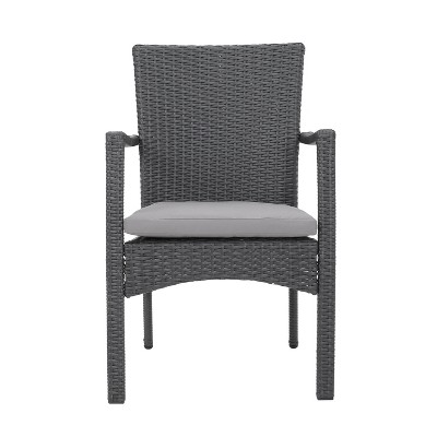 Gray Wicker Outdoor Dining Chair Set with Cushions