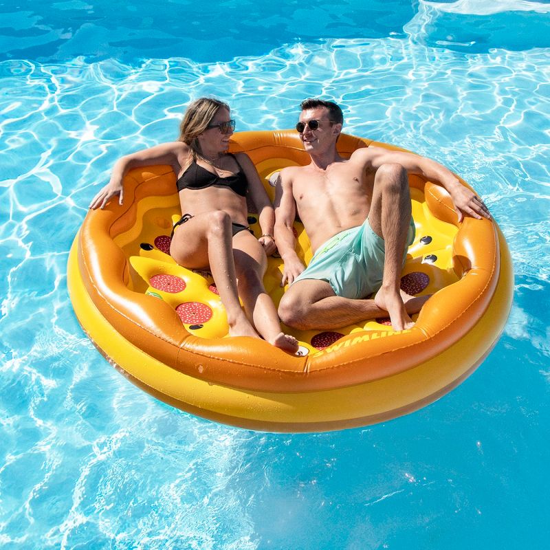 Swimline 70" Inflatable Water Sports Pizza Island 1-Person Round Raft Lounger - Yellow/Brown, 2 of 6
