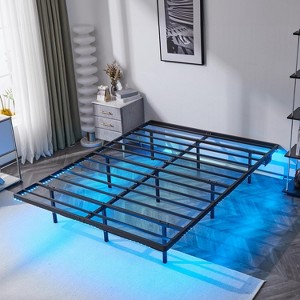 VINGLI King Size Bed Frame with USB Charging Station/LED Lights , Black - 1 of 4