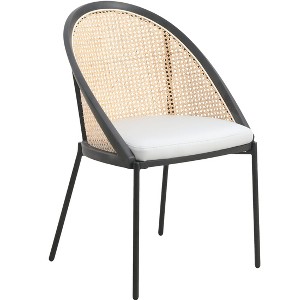 LeisureMod Urbane Dining Chair vynil Upholstery, Wicker-back and Stainless Steel Legs, Set of 4 - 1 of 4
