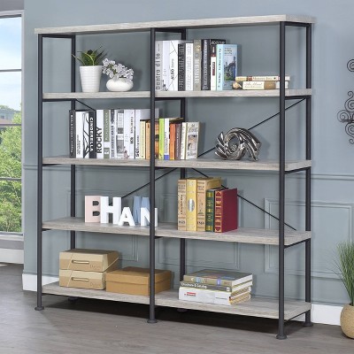 Analiese Gray Driftwood 4-Shelf Industrial Bookcase