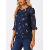 INSPIRE CHIC Women's Round Neck Ruffle 3/4 Sleeve Floral Print Chiffon Blouse - 2 of 4