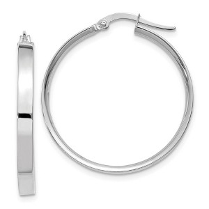 Black Bow Jewelry 3mm x 29mm White Rhodium Plated 14k Yellow Gold Round Hoop Earrings - 1 of 4